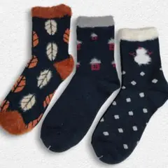 ウール混ソックス3足セット 暖かい靴下まとめ売り ネイビー WF3AW25nv