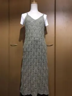 美品GU︎︎︎︎❤︎話題の透かし編み‪‪！キャミソール ニットワンピース オリーブMサイズ