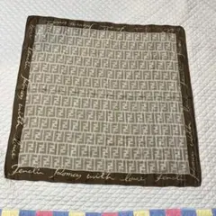 極美品❗️FENDI シルク混ズッカ総柄スカーフ大判ハンカチ FF地模様