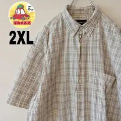 USA古着 EddieBauer 半袖ボタンシャツ　2XL ホワイト　ベージュ