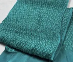 w-295 正絹帯揚げ ふくれ織り金ラメ入り　振袖　成人式　ターコイズグリーン