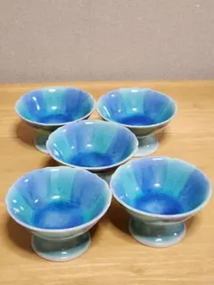 美品】有田焼 幸楽窯 高台デザートカップ 5客セット 金彩 紫 和食器