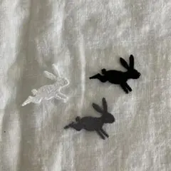 チェック＆ストライプ　ウサギのワッペン3個セット