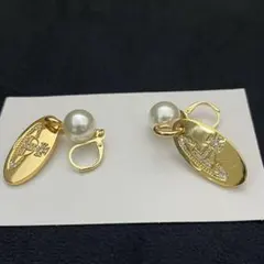 vivienne wesiwoodパールとダイヤモンド風ストーンのピアス