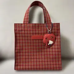 【未使用】familiar チェック柄トートバッグ　赤系　ファミリア　スクエア