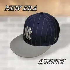 『7 1/2』ニューエラ キャップ ヤンキース ピンストライプ 紺色/灰色