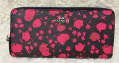 coach長財布　花柄　ブラック　ピンク