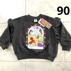 新品【90】ディズニープリンセス　薄手　トレーナー　長袖　袖フリル