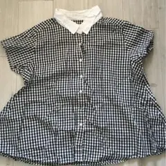 ギンガムチェック半袖ブラウスブラック×ホワイト