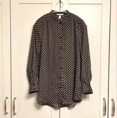 H&M エイチアンドエム　ノーカラー　柄シャツ　レトロ　ブラウス　エレガント