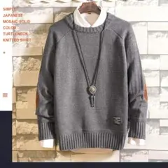 シンプル タートルネック ニット セーター グレー