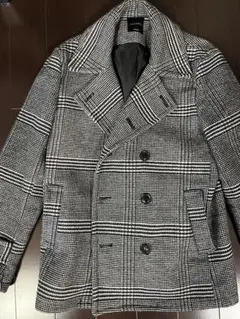 白黒チェック ダブルボタン ピーコート