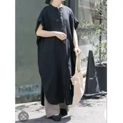 【美品】DOORS FORK&SPOON リネンレーヨンシャツワンピース 黒