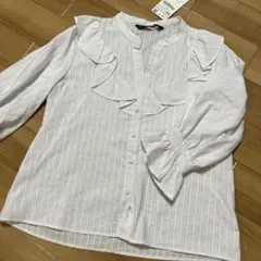 新品フリルブラウス ZARA BASIC 白ストライプ XS