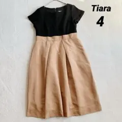 【ティアラ】半袖ワンピース ミモレ丈 (４) 黒 キャメル バイカラー きれいめ