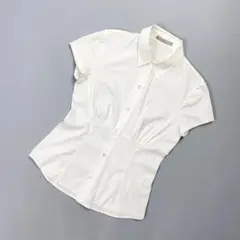美品 セオリーリュクス 半袖ギャザーシャツ ストレッチ 白 38*ND601