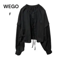 【WEGO】ウィゴー ショート丈ギャザーブラウス 黒 F クロップド丈 ドロストのサムネイル
