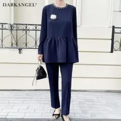 美品 フォーマル セットアップ ネイビー M ペプラム セレモニー フォーマル