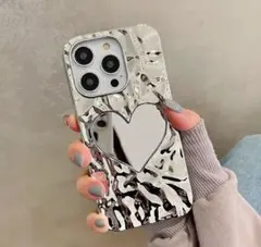 シルバー ハート　ミラー iPhoneケース　iPhone15Pro 匿名配送