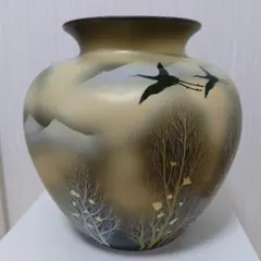九谷焼 金箔木立に双鶴 花瓶 6号 インテリア 勇峰 化粧箱 伝統工芸