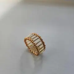 ハンドメイド　ゴールド ストライプデザインビーズリング約13号前後