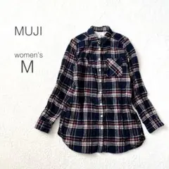 【無印良品】ネルシャツ 長袖 チェック 綿100 カジュアル 秋冬 紺【M】美品