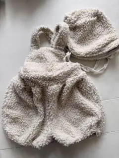 nunubiel ボアロンパース&帽子セット クリーム色