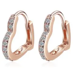 ピンクゴールド フープピアス 女性 18金 K18 ハート ジルコニア