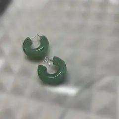 フープイヤリング　グリーン　水色　マーブルカラー