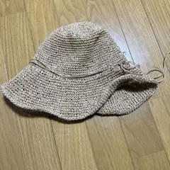 ベージュ ストロー バケットハット 調整可能