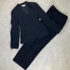 洗える PLST プラステ ノーカラー パンツセットアップスーツ 黒 近年 M