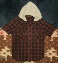 vanquish フード付き赤黒チェックシャツ L