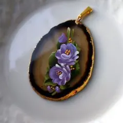 古伊万里ネックレス 1点物 1800年代 焼き物 陶器陶片 金継ぎ 天然石 花 