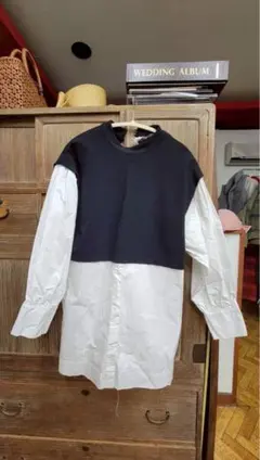 バイカラー長袖シャツ（黒×白）