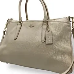 コーチ ショルダーバッグ トートバッグ 2way レザー ホワイト系 金具ロゴ