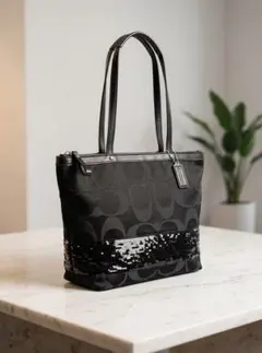 【肩掛け可】COACH コーチ シグネチャー スパンコール トートバッグ 黒