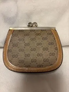 ＧＵＣＣＩ　オールドグッチ　コインケース　GG柄　ゴールド金具　レザー　ベージュ