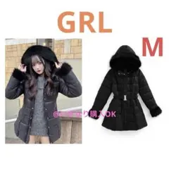 グレイル GRL★ベルト付きファーAラインダウンコート[kd79]★ブラック M