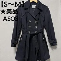 ★美品 ASOS Aライントレンチコート　ブラック　S〜M相当　フォーマル 希少