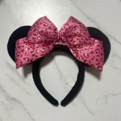 ディズニーミニーカチューシャヒョウ柄リボン