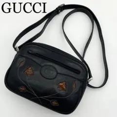 【希少】GUCCI ショルダーバッグ　インターロッキング　ブラック　レザーのサムネイル
