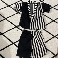 futafuta 黒と白のストライプ甚平　100センチ