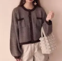 GRL ヘリンボーンショート丈ニットカーディガン カーディガンan1050