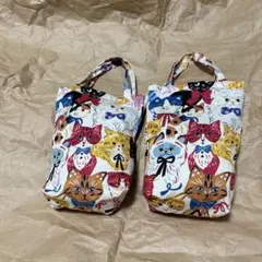 ハンドメイド　ミニトートバッグ　2点セット　猫