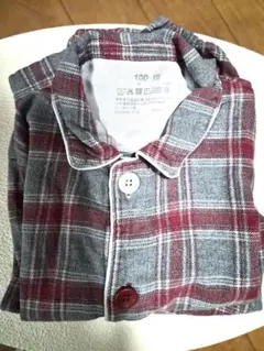 無印良品パジャマ 100 コットンフランネル チェック柄 グレー/レッド