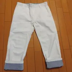ホワイト ワークパンツ ストライプ裏地