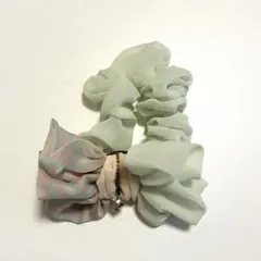 【新品未使用】ミントグリーン リボン付きシュシュ