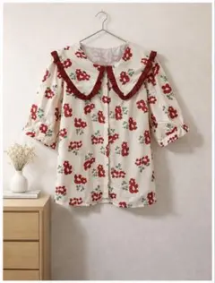 花柄大きな襟付き半袖シャツ ブラウス