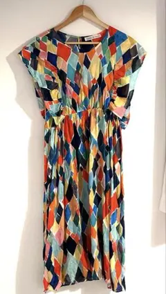 アトリエドゥサボン マルチカラープリズム 水彩プリント ワンピース