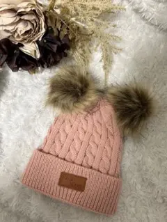 【新品未使用】ピンク くまさん ニット帽 ファー付き